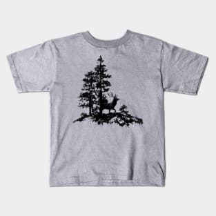 Silhouette Stag Deer  in Forest Kids T-Shirt